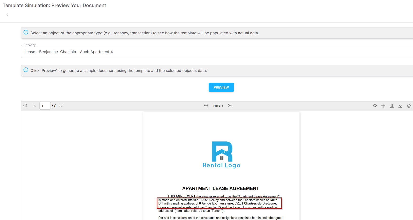Previewing Your Template with Simulation